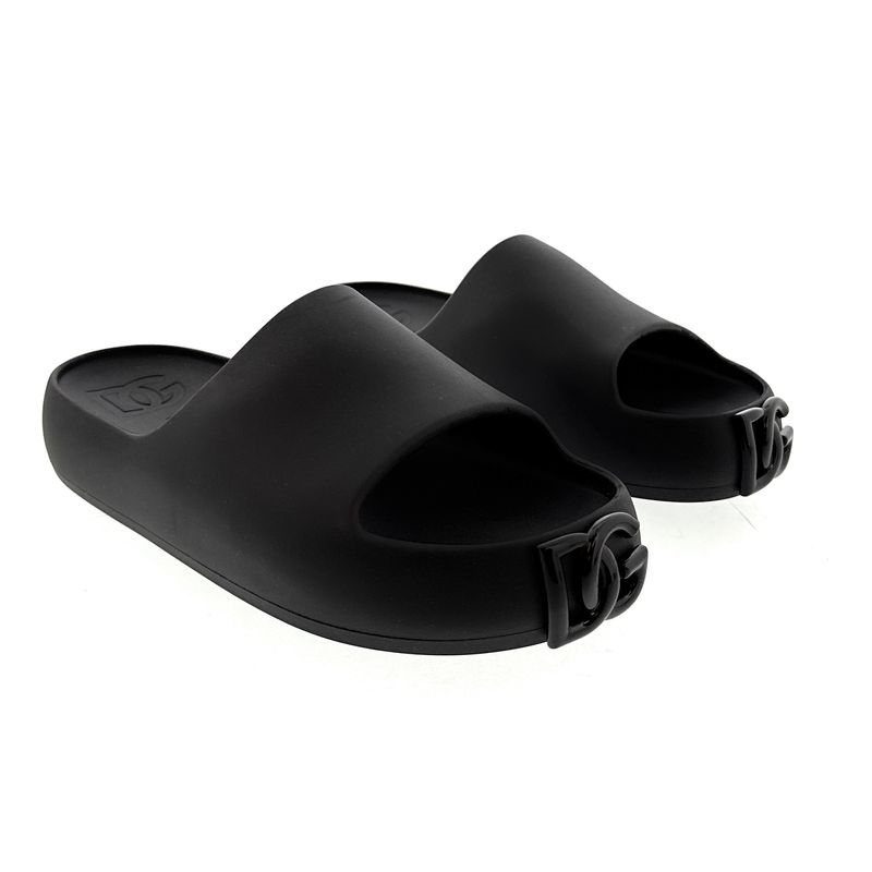 Dolce & Gabbana Matte Black Dg Logo Embossed Slides -Eu35